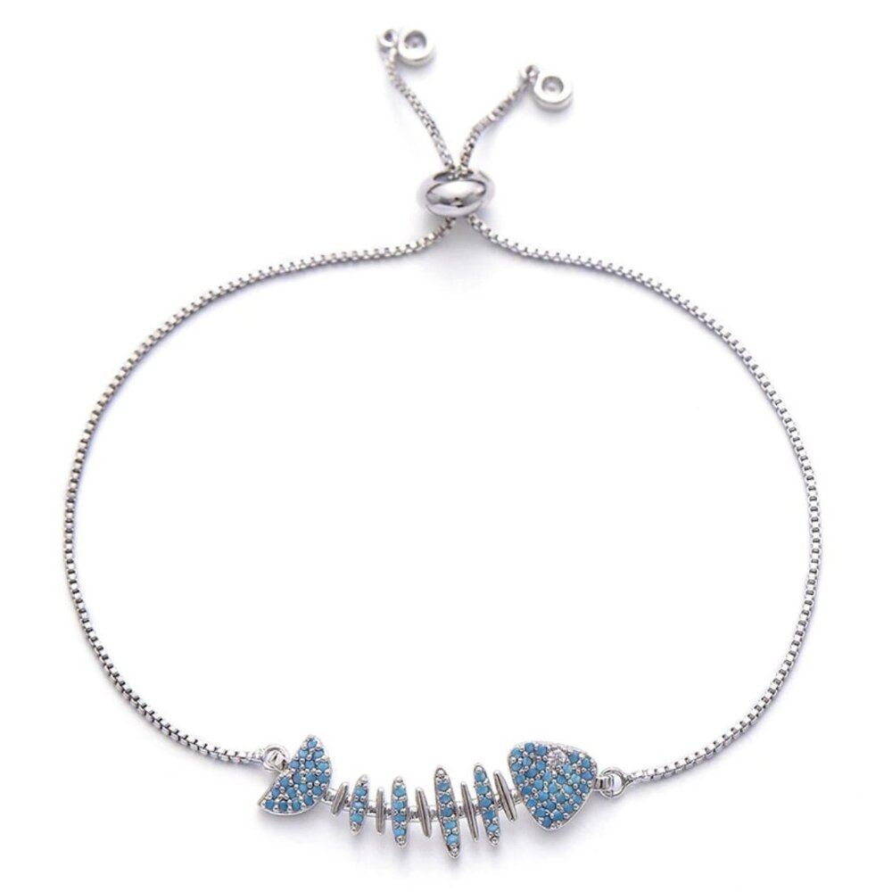 Turquoise Fishbone Silver Bracelet